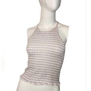 Women's SO Sleeveless Lavender Gingham Halter Ribbed Tank Top Size S